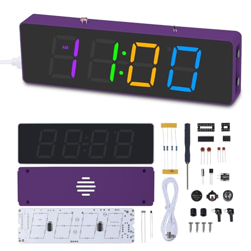 PEMENOL 4 Stellige Digitale DIY Uhr Bastelset Löten, Löt Üben Elektronik Wecker Bausatz RGB Bunte LED Digitaluhr von PEMENOL