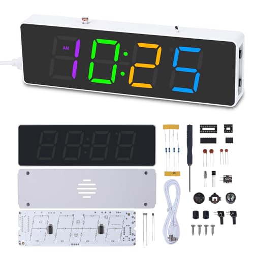 PEMENOL 4 Stellige Digitale DIY Uhr löt bausatz, Löt Üben Elektronik Wecker Bausatz RGB Bunte LED Digitaluhr mit Acrylgehäuse Praxis-Kit für Anfänger,Studenten und Heimwerker von PEMENOL