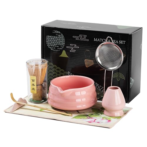 Matcha-Set, Matcha-Schneebesen-Set, Matcha-Schüssel mit Ausguss und Schneebesen, Matcha-Schaufel, Sieb, Löffelhalter, Geschirrtuch, Chasen-Halter – 7-teiliges perfektes Matcha-Set für von PEMUCEN