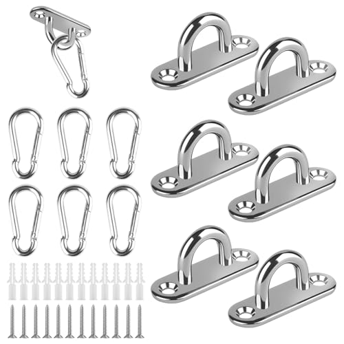 12 Stück Sonnensegel Befestigung Set 6 x Karabinerhaken & 6 x Augplatte Edelstahl Deckenhaken Schwerlast M5-80kg Augplatte mit öse Halterung Decksplatte Befestigungshaken für Sonnensegel, Schiffsdeck von PENCHUAN