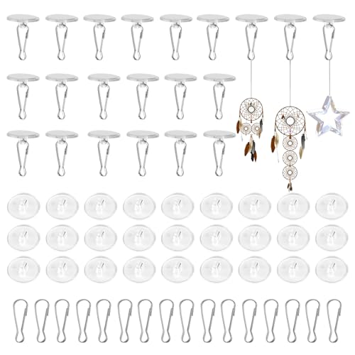50 Stück Deckenhaken Selbstklebend Decke Haken Transparent Klebehaken Ohne Bohren zum Einhängen Decke Stark Kleben Wandhaken mit Fahnenmast-Clips für Decke, Schlafzimmer, Küchen, Badezimmer, Türen von PENCHUAN
