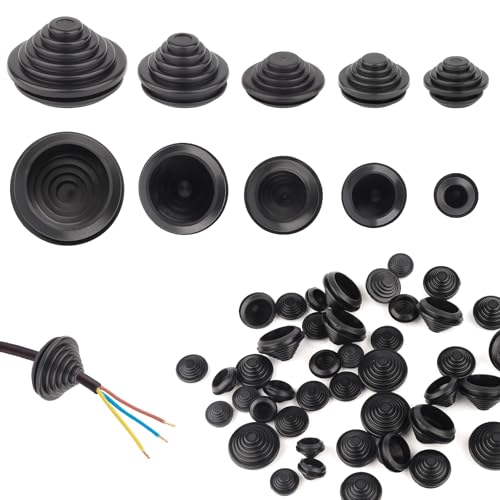 60 Stück Gummitülle Kabeldurchführung,10 mm/16 mm/20 mm/25mm/30 mm Tower Form Kabeldichtungen,Wasserdicht Kabeldurchführung Gummi, Gummistopfen Set, Gummi Kabeltüllen Set Zum Draht und Kabelschutz von PENCHUAN