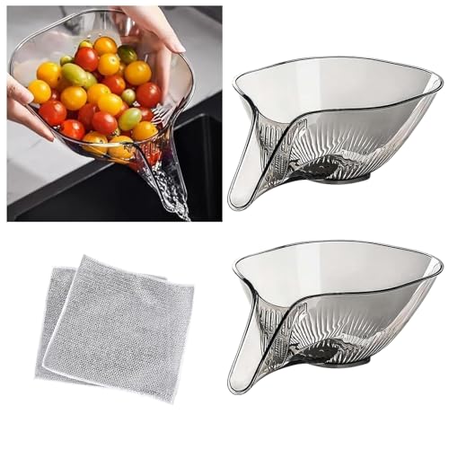 PENCHUAN 2 Stück Abtropfkorb,Multifunktionaler Abtropfkorb Trichter, Abtropfschale aus Kunststoff,Drainage Basket Funnel,Lebensmittel Abtropfkorb Spüle zum Waschen von Lebensmitteln,Gemüse,Obst von PENCHUAN