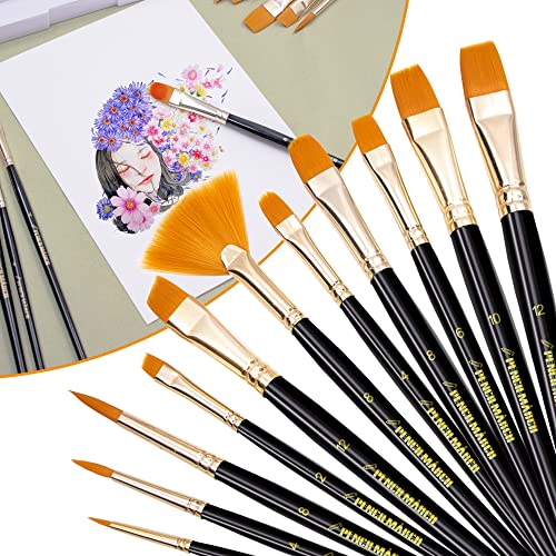 Pencilmarch Pinselset - 11er Pack - Verschiedene Formen und Größen - Acrylmalpinsel Aquarell, Gesichtsmalerei, Modelle - Geeignet für Kinder, Freizeitmaler und professionelle Künstler von PENCILMARCH