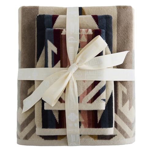PENDLETON 3-teiliges Badetuch-Set – Bad, Handtuch und Waschlappen, 100% Baumwolle, Duschtücher, weich und sehr saugfähig, schnell trocknend, lichtbeständig für Badezimmer, Hotel und Spa – Grau von Pendleton