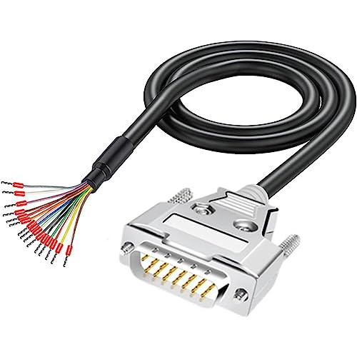 PENGLIN 2 Meters DB15 Männlich RS232 15 Pins Serielles Verlängerungskabel, Metallgehäuse 15-Pin vergoldeter Stecker mit blankem Kabelende 26AWG(0.1281mm²) von PENGLIN