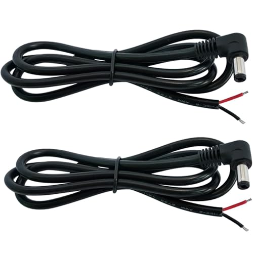 PENGLIN 2 STÜCK DC rechtwinkliges Power Pigtail Kabel, 5.5mm x 2.5mm Stecker auf 2-adriges 90 Grad blankes Kabel mit offenem Ende Reparaturkabel für CCTV Kamera,DC 90 Grad Verlängerungskabel von PENGLIN