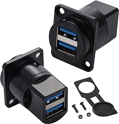 PENGLIN 2 STÜCK Duale Anschlüsse USB 3.0 Einbaustecker,USB 3.0 Buchse zu Buchse Koppler D-Typ USB Bulkhead Adapter mit Wasserdichter Kappe von PENGLIN