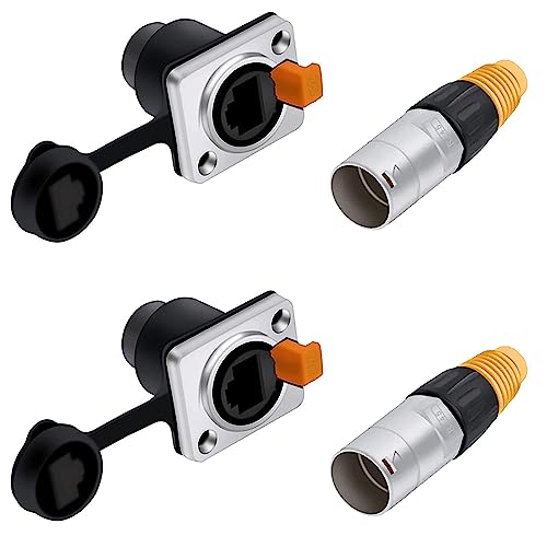 PENGLIN 2 Sätze RJ45 Schnittstelle Wasserdichte Stecker, RJ45 Ethernet LAN Verlängerungskabel Koppler, Cat5/Cat5e/Cat6 Buchse zu Buchse einbaubuchse für Outdoor-Netzwerk von PENGLIN