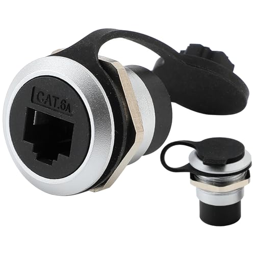 PENGLIN 2 Stück RJ45 CAT6A Geschirmter Einbaustecker, Cat5/5e/6/6A 8P8C Ethernet LAN Kabeladapter, Buchse zu Buchse Bulkhead Verlängerungsschnittstelle Adapter mit Wasserdichter/Staubkappe von PENGLIN