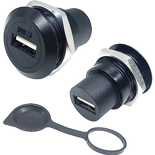PENGLIN 2 Stück USB 2.0 Koppler für die Panelmontage, USB 2.0 Buchse auf Buchse, USB Durchgangsadapter mit Wasserdichter Kappe von PENGLIN