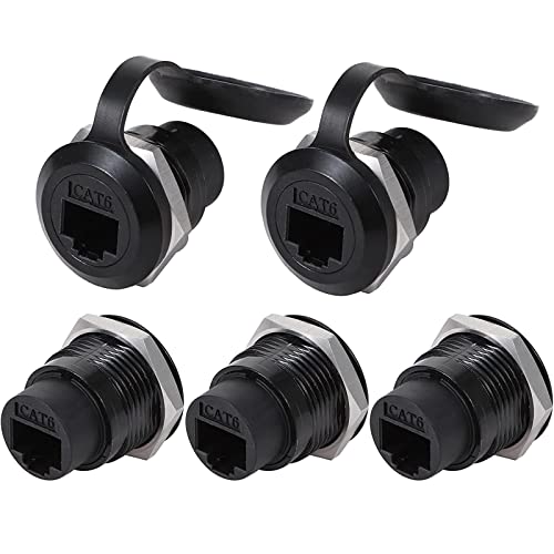 PENGLIN 5 STÜCK RJ45 CAT6 Einbaustecker, Cat6 8P8C Ethernet LAN Durchgangskabel Koppler Buchse zu Buchse Verlängerungsadapter mit wasserdichter/Staubkappe von PENGLIN