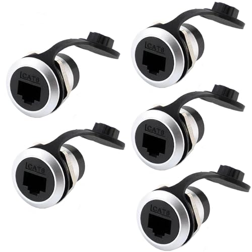 PENGLIN 5 Stück RJ45 CAT6 Einbaustecker, Cat5/5e/6/8P8C Ethernet LAN Kabeladapter, Buchse zu Buchse Bulkhead Verlängerungsschnittstelle Adapter mit Wasserdichter/Staubkappe PENGLIN 5 Stück RJ45 CAT6 Einbaustecker, Cat5/5e/6/8P8C Ethernet LAN Kabeladapter, Buchse zu Buchse Bulkhead Verlängerungsschnittstelle Adapter mit Wasserdichter/Staubkappe von PENGLIN