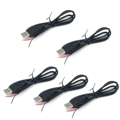 PENGLIN 5 Stück USB2.0 Stecker 2 Core Pigtail Kabel,3A 5V USB2.0 Stecker auf 2Pin Blankes Kabel USB Verlängerungskabel 22AWG(0.3247mm²) von PENGLIN