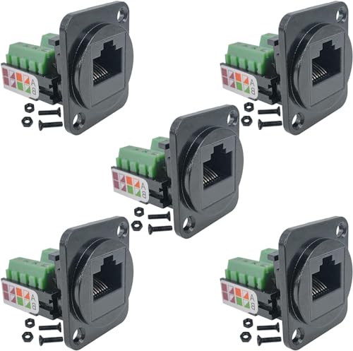 PENGLIN 5PCS RJ45-Buchse für Schalttafelmontage Schraubklemmenadapter, D-Typ RJ45 8P8C Buchse zu 8 Pins Terminal für Cat5e LAN Netzwerk Bulkhead Koppler von PENGLIN