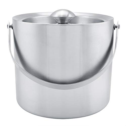 Edelstahl Doppelwandige Eis Eimer Abdeckung Hochzeit Parteien Silber 2L 3L Picknicks (3L) von PENGQIANJU