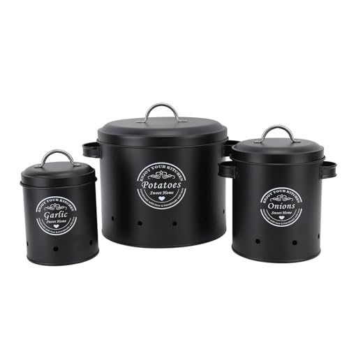 Kartoffel Zwiebel Lagerbehälter Kohlenstoffstahl Bauernhaushalter Küche Kanisters Container Arbeitsplatte Organizer Set (Schwarz) von PENGQIANJU
