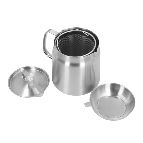 Ölsiebtopf, Edelstahlfilter, großes Fassungsvermögen, ergonomischer Griff, Fettbehälter mit Netzsieb für das Kochen in der Küche zu Hause (2l) von PENGQIANJU
