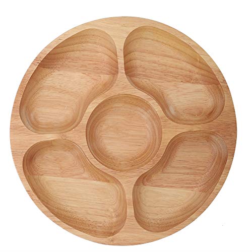 PENGQIANJU Hölzerne runde Form Lebensmittel geteilte Plattenschale für Snacks Aufbewahrung und ation 25 cm Holzfarbe (25 cm) von PENGQIANJU