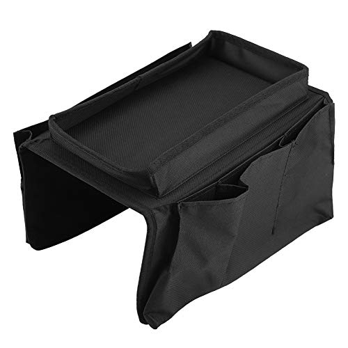 PENGQIANJU Sofa Armlehne TV Fernbedienung Organizer Aufbewahrung Tasche mit Tassen Halter Tablett Schwarz Beige Braun für Wohnzimmer Sofa (Schwarz) von PENGQIANJU
