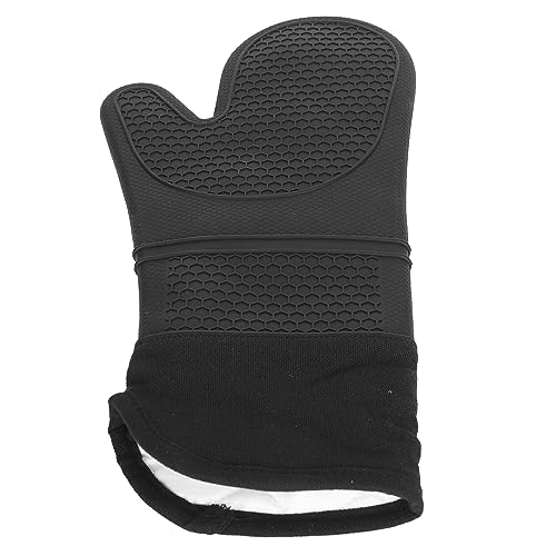 Silikonofenhandschuhe strukturierte Wärmehandschuhe für Küchenofenmikrowelle, Silikon -isolierte Grillhandschuhe (Schwarz langes Wabenmuster) von PENGQIANJU