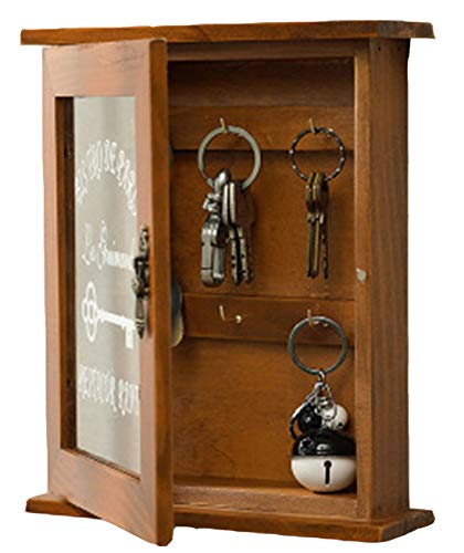 PENGQIMM Holz Schlüsselschrank Schlüsselkasten Schlüsselbox Holz,mit 6 Schlüsselhaken Schlüsselbox Schlüsselbrett Schlüsselboard Wandschrank Home Dekor (Braun) von PENGQIMM
