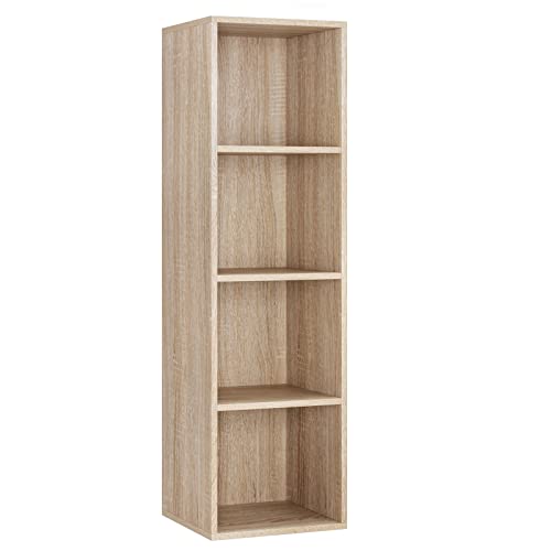 fevarbord Bücherregal mit 4 Fächer, schmales Regal 30x30x107cm Würfelregal Standregal für Schlafzimmer Wohnzimmer Büro Eiche von fevarbord