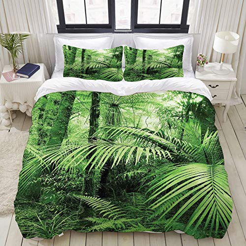 PENGTU Bedding Bettwäsche-Set,Palmen und exotische Pflanzen im tropischen Dschungel Wild Nature Zen Theme,Mikrofaser Bettbezug und Kissenbezug - (135 x 200 cm) von PENGTU