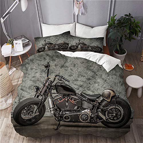 PENGTU Bettwäsche-Set, Mikrofaser,Harley Motorrad Cool Davidson Vintage Bike Chopper Classic,1 Bettbezug 135 x 200cm+ 2 Kopfkissenbezug 80x80cm von PENGTU