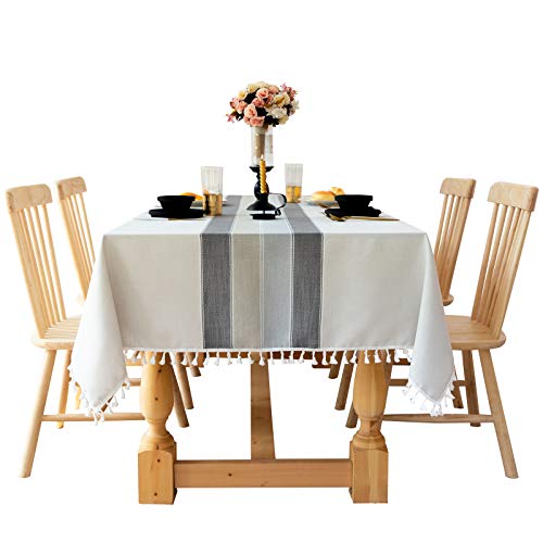 Tischdecke Tischtuch, Stil Frische und kunstvolle Tischwäsche aus Baumwolle und Quasten Rechteckige Couchtisch Tischdecken, Leinenoptik Pflegeleicht Waschbar, 100x140cm(39x55inch) von PENGXIN