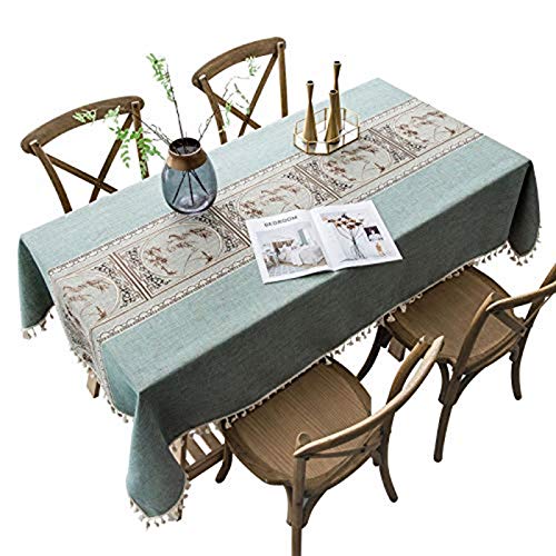 Tischdecke Tischtuch, Stil Frische und kunstvolle Tischwäsche aus Baumwolle und Quasten Rechteckige Couchtisch Tischdecken, Leinenoptik Pflegeleicht Waschbar, 110x160cm(43x62inch) von PENGXIN