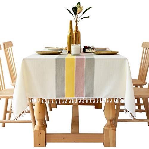 Tischdecke Tischtuch, Stil Frische und kunstvolle Tischwäsche aus Baumwolle und Quasten Rechteckige Couchtisch Tischdecken, Leinenoptik Pflegeleicht Waschbar, 80x135cm(31x53inch) von PENGXIN