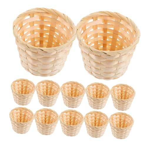 PENIKOKO 12 Stück Teiliges Handgefertigte Runde Holz Aufbewahrungskörbe Nachhaltiger Desktop Organizer für Wohnzimmer Büro Badezimmer zur Stilvollen Ordnung von Kleinteilen von PENIKOKO