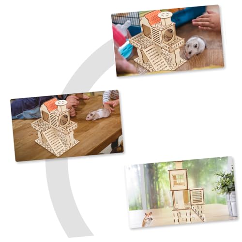 PENIKOKO 2 STÜCK Hamsterhaus aus Natürlichem Holz Kleines Haustier Kletterspielzeug mit Plattform Leiter und Versteck Stressreduzierend Geeignet für Zwerghamster Rennmäuse und Kleine Nager von PENIKOKO