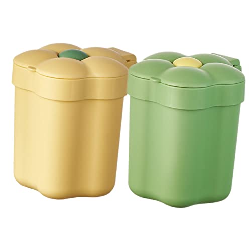 PENIKOKO 2 Stück Blumenförmiger Mülleimer Mini Tischmülleimer für Schlafzimmer Büro und Badezimmer Lustiger Abfallbehälter aus Hochwertigem Gelb und Grün für Kosmetik und Kleine Abfälle von PENIKOKO