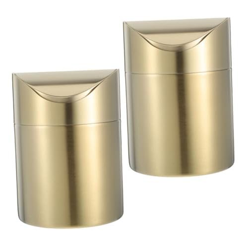 PENIKOKO 2 Stück Desktop-Mülleimer Schreibtisch-Mülleimer Mini Tischabfallkorb Kleine Müll mit Deckel mit Deckel Rostfreier Stahl Golden von PENIKOKO