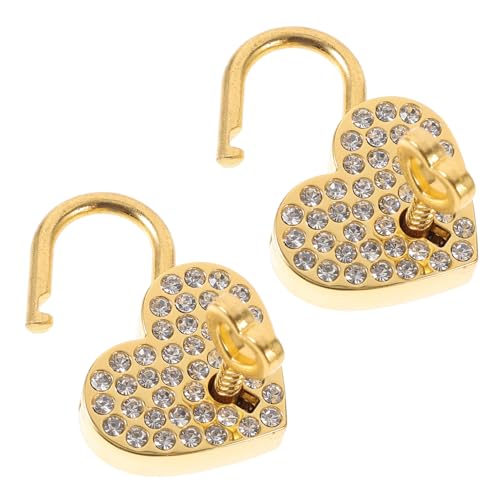 PENIKOKO 2 Stück Goldfarbenes Herz Vorhängeschloss mit Strasssteinen Kleines Liebesschloss aus Metall mit Schlüssel Vielseitig als Reise Schmuck und Tagebuchschloss für Geschenke von PENIKOKO
