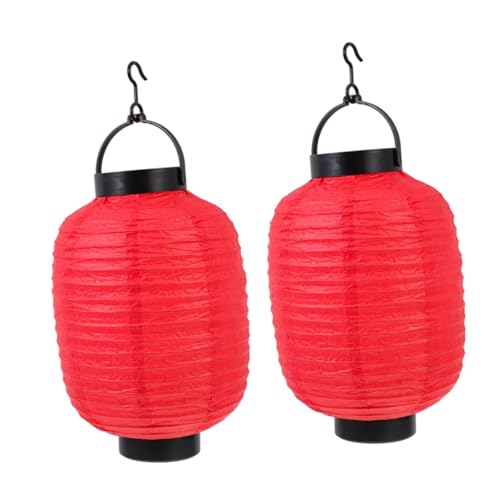 PENIKOKO 2 Stück Japanische Laterne mit LED Licht Faltbare Papierlampen Dekorative Hängelampe für Festival Party Langlebig und Traditionell Höhe Rot von PENIKOKO