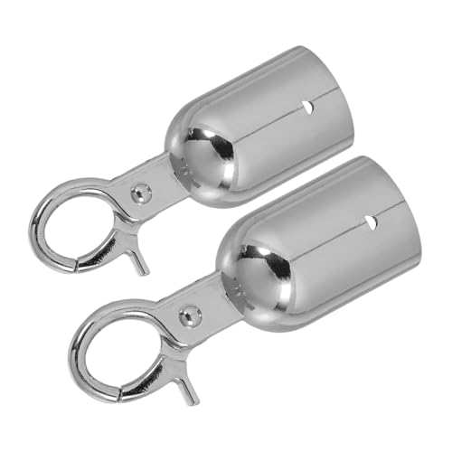 PENIKOKO 2 Stück Metall Seilendkappen mit Haken Robuste Kordelstopper aus Legierung Schnelle Montage Sicherer Halt für Absperrpfosten Warteschlangen Absperrung Silberfarben von PENIKOKO