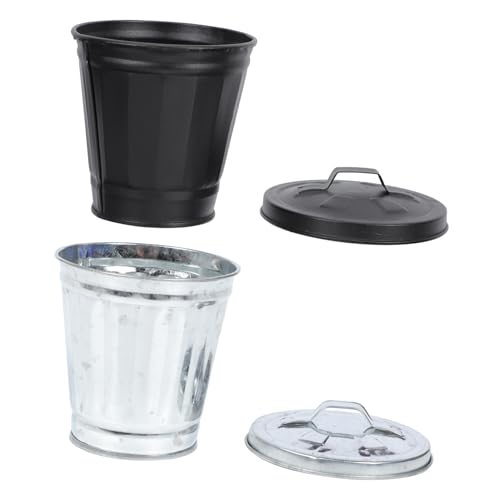 PENIKOKO 2 Stück Mini Desktop Mülleimer mit Deckel Süßer Tischabfalleimer aus Metall Geruchsneutraler Papierkorb für Bad Büro Wohnzimmer Praktischer und Kompakter Müllbehälter Schwarz und von PENIKOKO