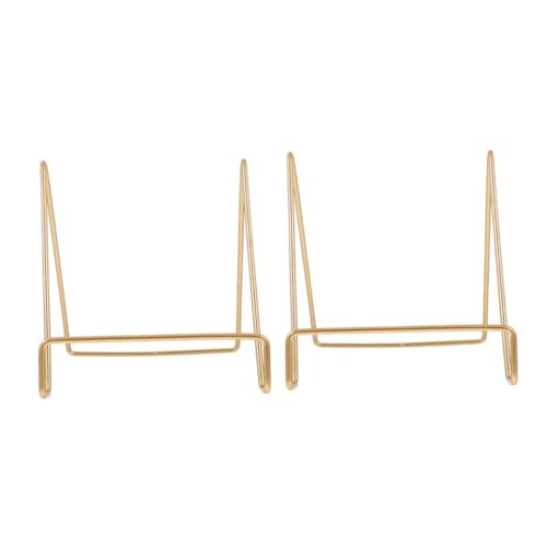 PENIKOKO 2 Stück Multifunktionaler Gold Metall Display Ständer mit Stabiler Basis Vielseitiger Tellerhalter und Bilderrahmenhalter für Bücher Platten Postkarten Eleganter Tischaufsteller von PENIKOKO