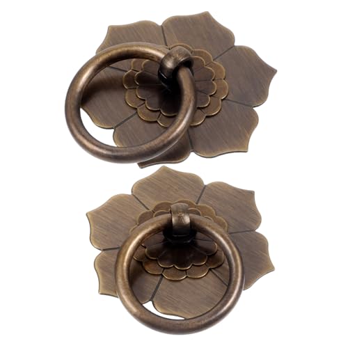 PENIKOKO 2 Stück Vintage Metall Kommodenringgriff Robuster Legierungsgriff mit Floraler Ringdesign Langlebig und Vielseitig für Küchenschränke Einfache Montage Antike Messingoptik von PENIKOKO