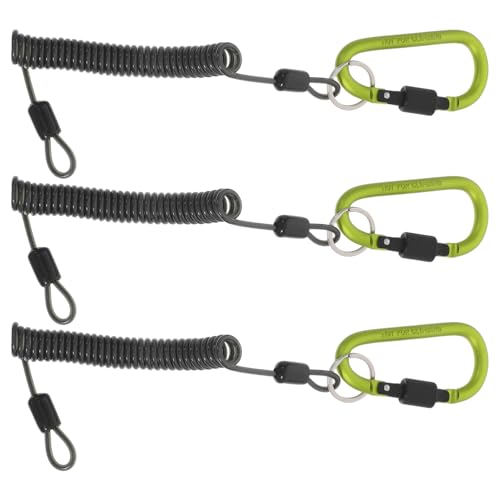 PENIKOKO 3 Stück Robustes Einziehbares Angelseil mit Karabiner Dehnbares Stahlseil Leicht Verstellbares Sicherungsseil für Angelruten und Werkzeug Anti-verlust Langlebig Flexibel von PENIKOKO