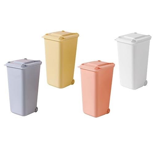 PENIKOKO 4 Stück Mini Desktop Mülleimer Set mit Deckel Kompakter Tischmülleimer für Büro und Zuhause Praktische Aufbewahrung für Schreibtisch Kleiner Papierkorb für Sauberen Arbeitsplatz von PENIKOKO