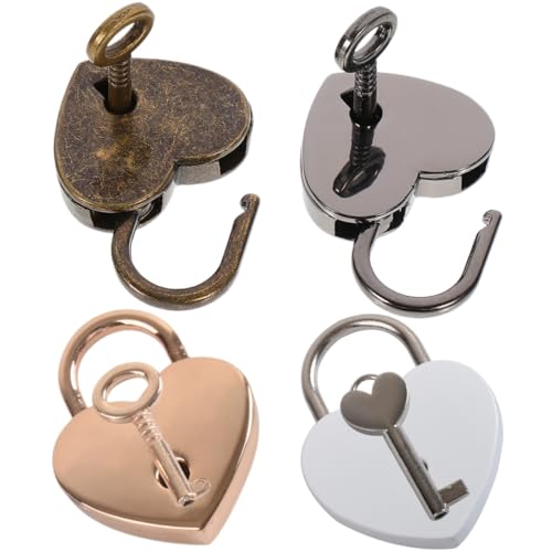 PENIKOKO 4 Stück Teiliges Herz Vorhängeschloss aus Metall Kleines Schloss mit Schlüssel für Gepäck Schmuckkästchen Tasche Robustes Mini Padlock in Antikbronze Gunmetal Hellgold Silber PENIKOKO 4 Stück Teiliges Herz Vorhängeschloss aus Metall Kleines Schloss mit Schlüssel für Gepäck Schmuckkästchen Tasche Robustes Mini Padlock in Antikbronze Gunmetal Hellgold Silber von PENIKOKO