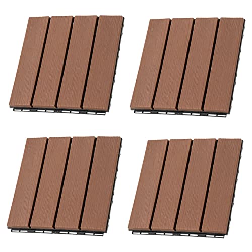 PENIKOKO 4 Stück Teiliges Holzoptik Kunststoff Bodenfliesen Wetterfeste Interlocking Terrassenfliesen für Balkon Garten Einfache Installation ohne Werkzeug Wasserabführend UV von PENIKOKO