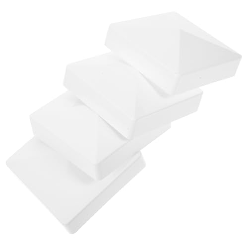 PENIKOKO 4 Stück Wetterfeste PVC Zaunpfosten Abdeckkappen Schutzkappen für Zaunpfosten Decks und Briefkästen Kunststoff Pfostenkappen mit Flachem Turm Design Einfache ohne Werkzeug von PENIKOKO