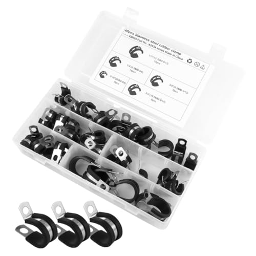 PENIKOKO 48 Stück Teiliges Edelstahl Kabel und Schlauchschellen mit Gummipuffer Korrosionsbeständig Rostfrei Wasser und Ölbeständig Vielseitig Einsetzbar für Rohre Kabel und Schläuche R von PENIKOKO