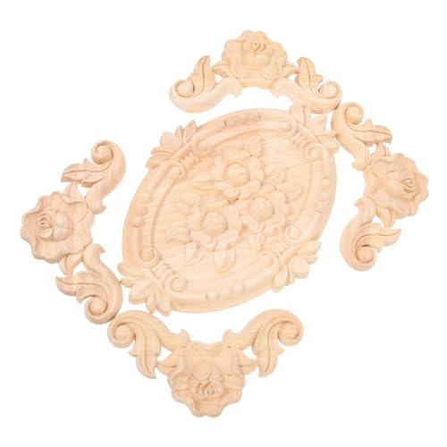 PENIKOKO 5 Stück Teiliges Set Holzornamente Geschnitzte Blütenapplikationen aus Gummibaum Holz für Möbel Dekoration DIY Vintage und Europäischer Stil Geeignet für Türen Schränke Fenster PENIKOKO 5 Stück Teiliges Set Holzornamente Geschnitzte Blütenapplikationen aus Gummibaum Holz für Möbel Dekoration DIY Vintage und Europäischer Stil Geeignet für Türen Schränke Fenster von PENIKOKO