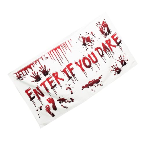 PENIKOKO Halloween Deko Tischdecke mit rotem Banner Enter If You Dare Leicht Glatte Oberfläche als Foto Hintergrund und Gruselige Partydeko für Halloween Zuhause und Partys von PENIKOKO